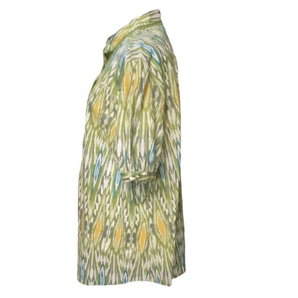 JH Collectibles Woman Green Geometric Short Sleeve Button Front Blouse Size 3X - Picture 3 of 6